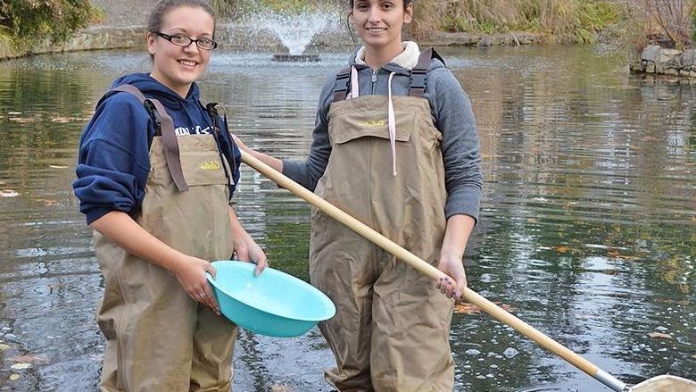 Cloverly Gardens pond girls